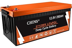 CHINS Bluetooth LiFePO4 Battery 12V 290AH Smart Lithium Battery, Built-in 200A BMS, 6000+ Cycles, Perfect for RV, Off-Grid, Solar Power System, Home Backup, UPS, Marine