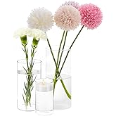 3pcs Glass Vases for Flowers, 4,6,8 Inch Tall Cylinder Vases, Bud Vase and Floating Candle Holder Vase for Wedding & Holiday Centerpieces for Tables, Home Decor, Housewarming Gift