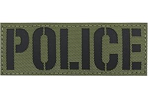 uuKen Reflective Laser Cut Police Patches Black and Green Small 4x1.4 inch for Tactical Vest Bags Backpacks（RF OD Green and Black,S 4"×1.4"