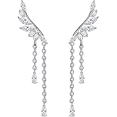 YOQUCOL Angel's Wings Cubic Zirconia Crystal Ear Climber Long Drop Dangle Earring for Women