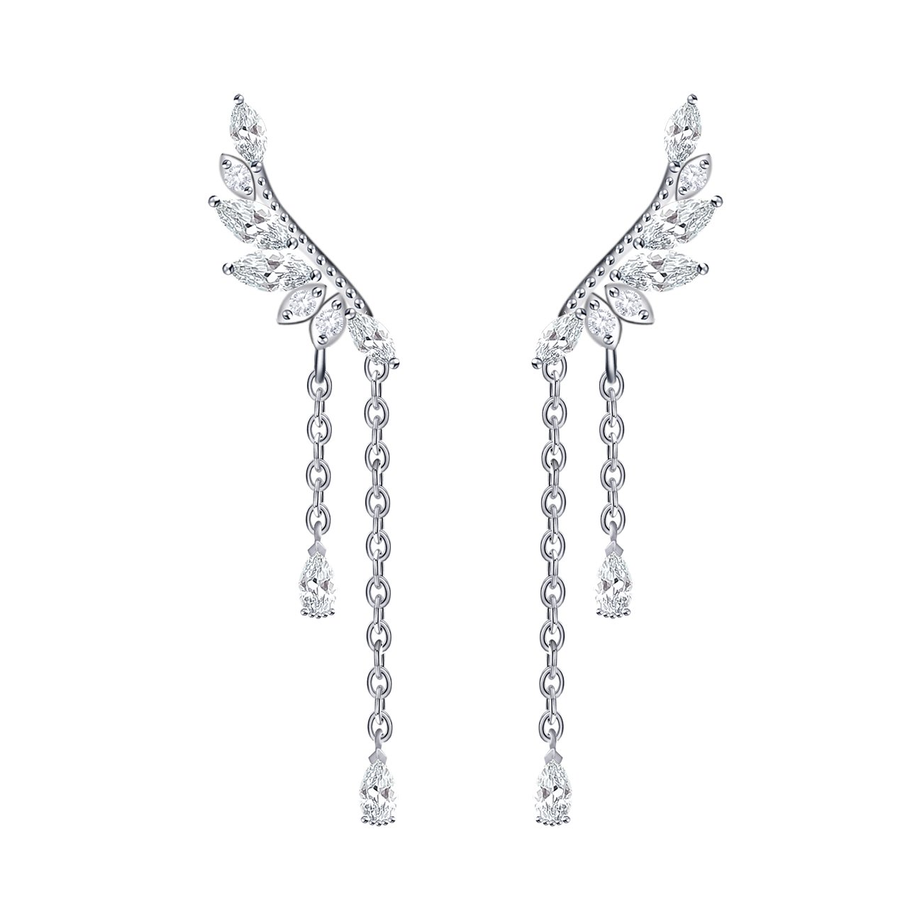 QUKE 925 Sterling Silver Angel Wings Cubic Zirconia Dangle Ear Climber Earrings for Women