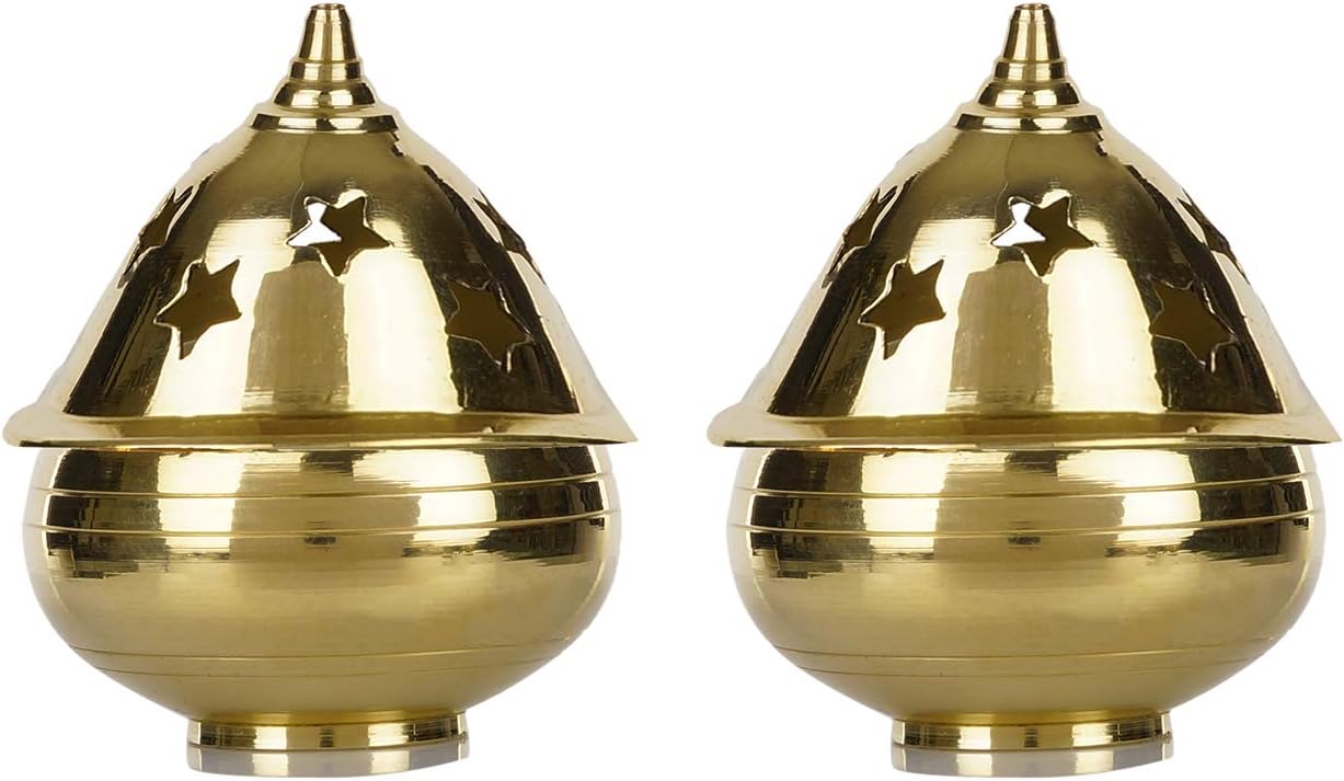 SH RETAIL Brass Apple Shape Akhand Diya with Designed Star Holes on Top (Gold)