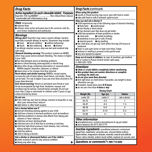 Amazon Basic Care Children’s Ibuprofen Chewable Tablets, 100 mg, Orange