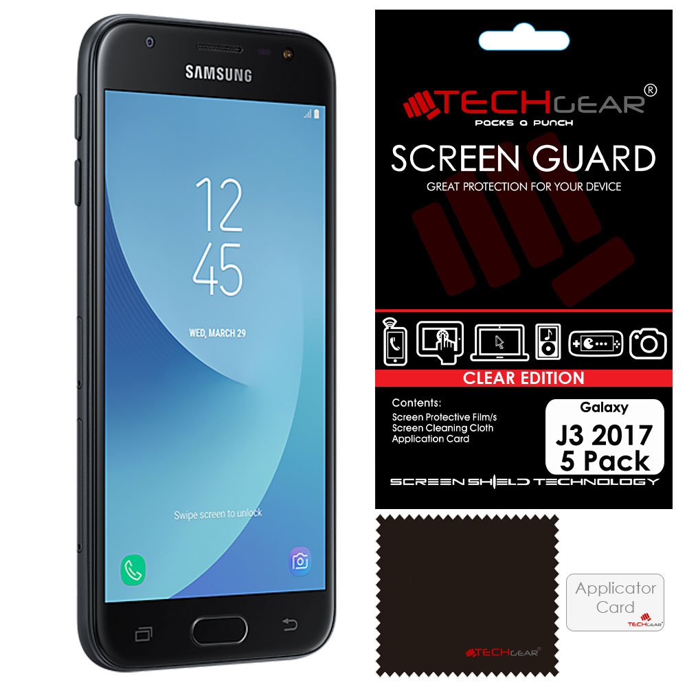 TECHGEAR [5 Pack] Screen Protectors for Galaxy J3 2017 (SM-J330 Series) - Ultra Clear Lcd Screen Protector Guard Covers Compatible with Samsung Galaxy J3 2017 (SM-J330 Series)
