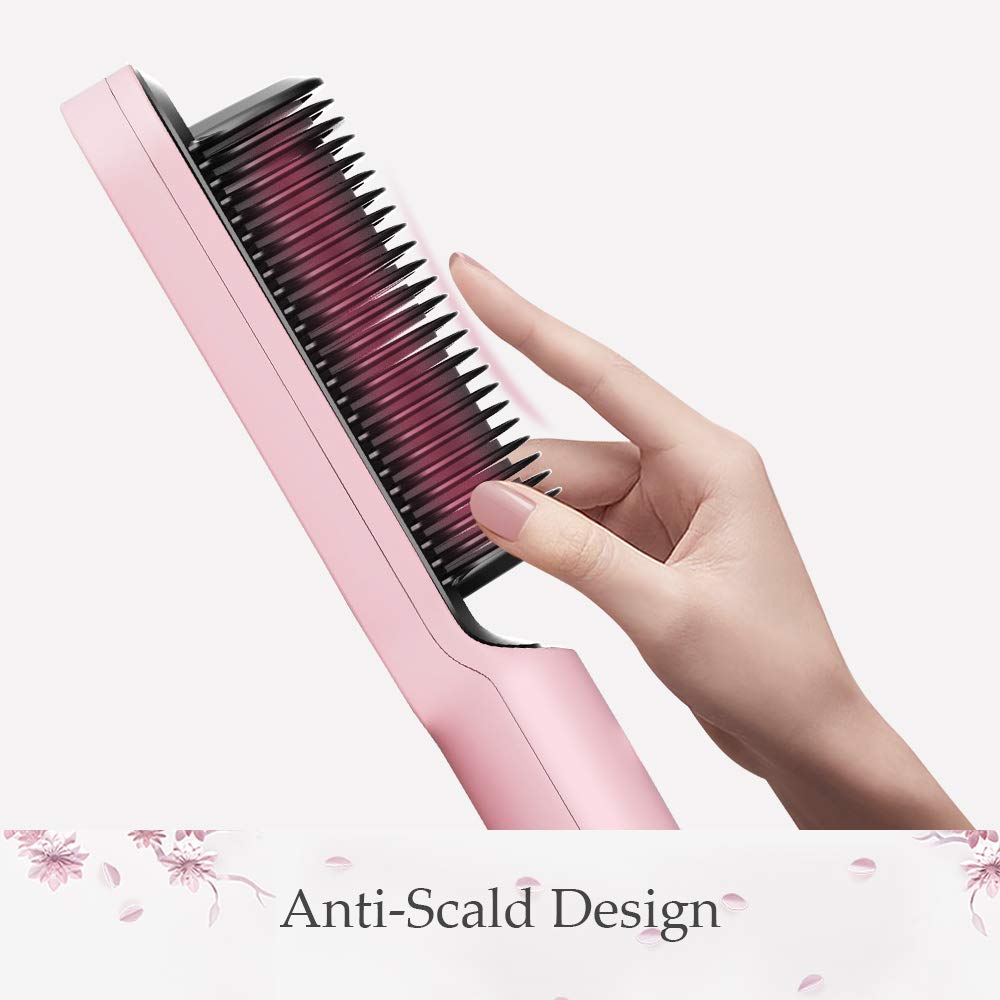 TYMO Ring Pink Hair Straightener Brush – Hair Straightening Iron with Built-in Comb, 20s Fast Heating & 5 Temp Settings & Anti-Scald, Perfect for Professional Salon at Home : Beauty