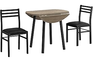 Monarch Specialties I 1003 Dining Table Set, 3pcs Set, Small, 35" Drop Leaf, Kitchen, Metal, Laminate, Brown, Black, Contempo