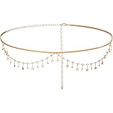 Qianyu Gold Chain Belt Metal Adjustable Waist Link Belt Elegant Multilayer Skinny Chain Waistband Sun and Moon Decor Belts Straps for Women Dresses Western Jeans Sweater Coat Supplies Christmas