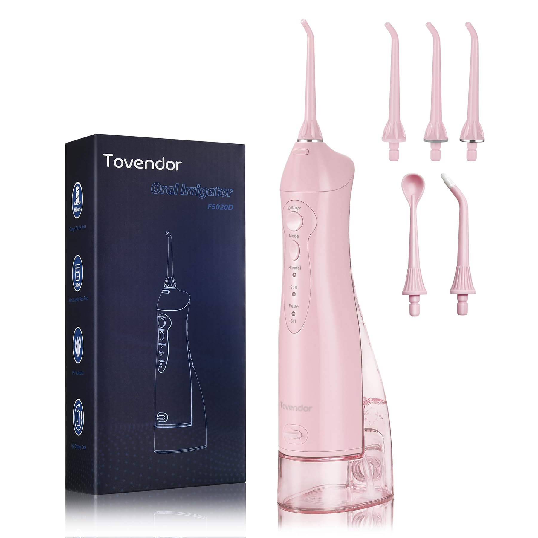 Photo 1 of TOVENDOR Electric Water Dental Flosser Teeth Pick, Cordless Flossers Oral Irrigator IPX7 Waterproof 300ML Rechargeable Travel Water Teeth Cleaner with 5 Tips for Home Braces Care Gums Deep Cleaning