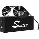 Sunier Round Polarized Steampunk Sunglasses Men Women Side Shield Goggles | Retro Glacier Sun Glasses, Classic Vintage Goth UV400 Shades,Lightweight Metal Frame,for Driving, Holiday, Costume,Party