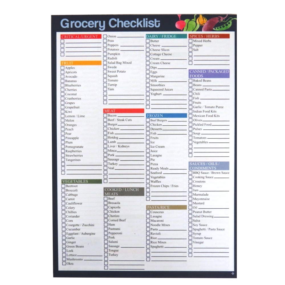 A5 Grocery Food Shopping Ticklist Checklist Organiser Notepad
