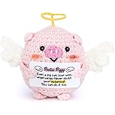 LOCOODAY Crochet Animals Positive Piggy,Emotional Support Piggy Inspirational,Positive Birthday Gifts for Women Men Friends Family Yourself,Desk Ornament,Living Room Ornament