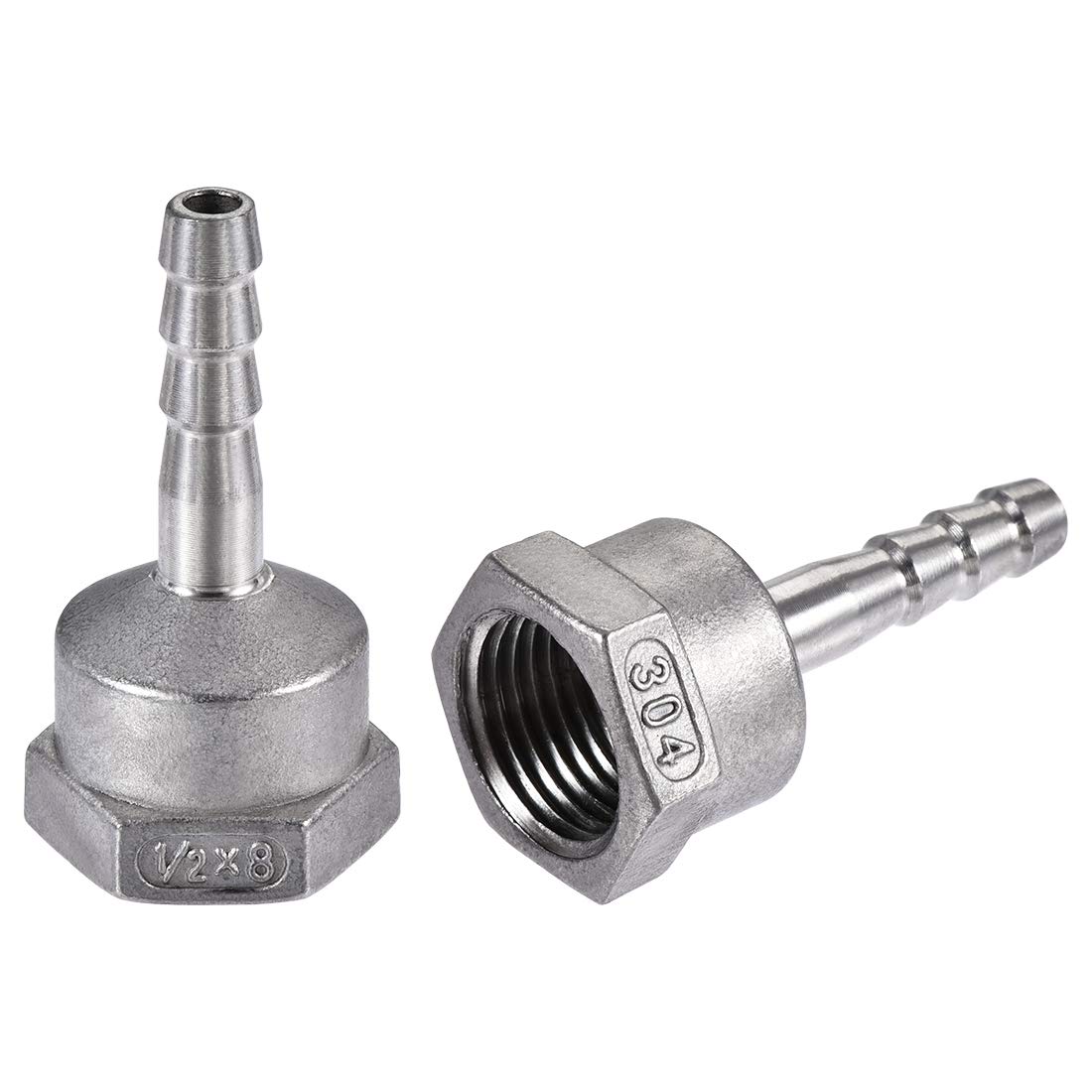 sourcing map 304 Stainless Steel Hose Barb Fitting Coupler, 8mm Barb x G1/2 Female Thread Pipe Adapter