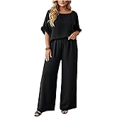 winkbay Women's Plus Size 2 Piece Casual Summer Outfits Ruffle Half Sleeve Top and Wide Leg Pants Matching Sets