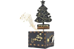 Sooharic Christmas Music Box, Rotatable Wooden Music Box Clockwork Mechanism, Xmas, Party/Room Decorations