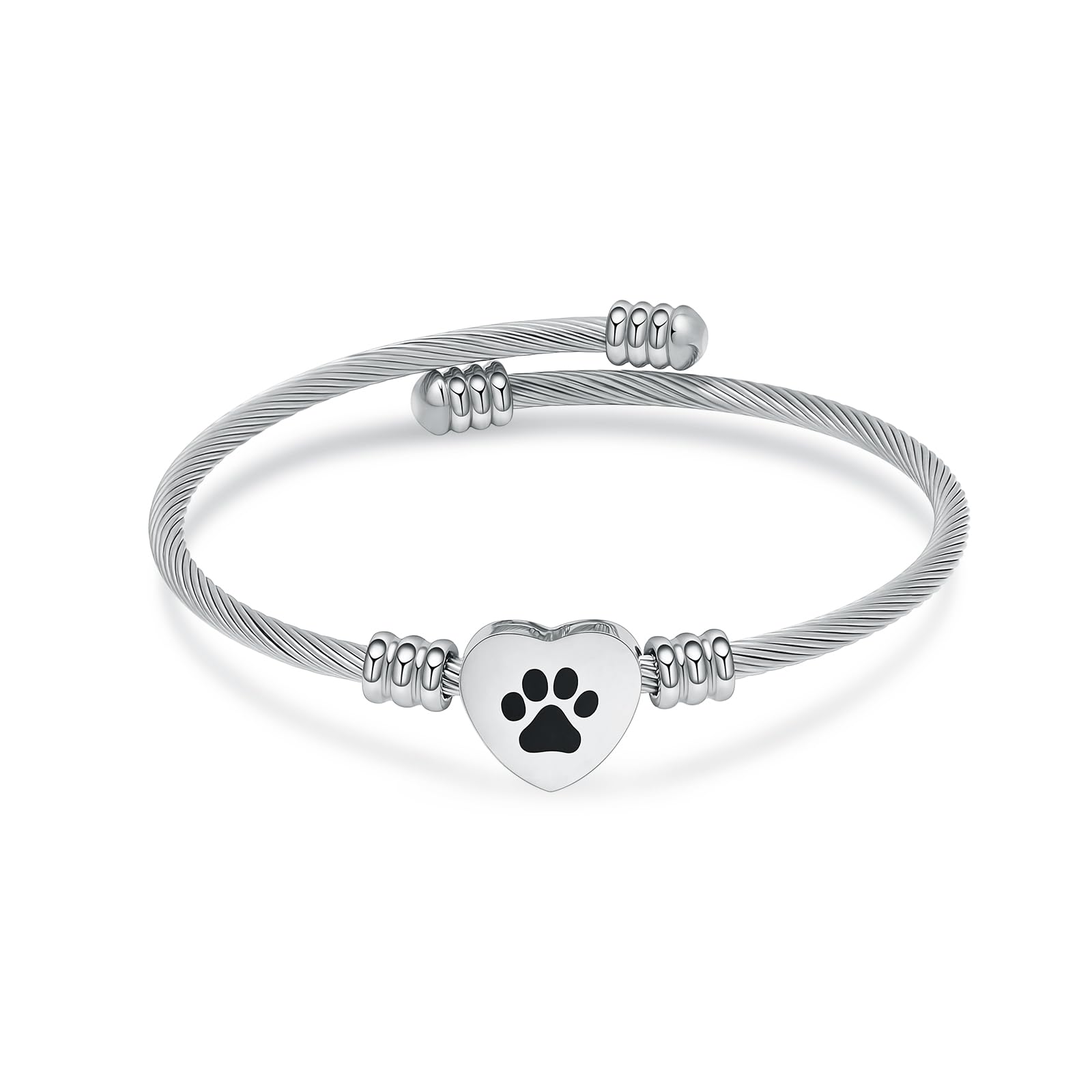 QGJNSGC Cremation Bracelet for Ashes Memorial Jewelry Stainless Steel Pet Paw Heart Shape Urn Pendant Bangle Loved Ones Funeral Ashes Holder Keepsake Gift