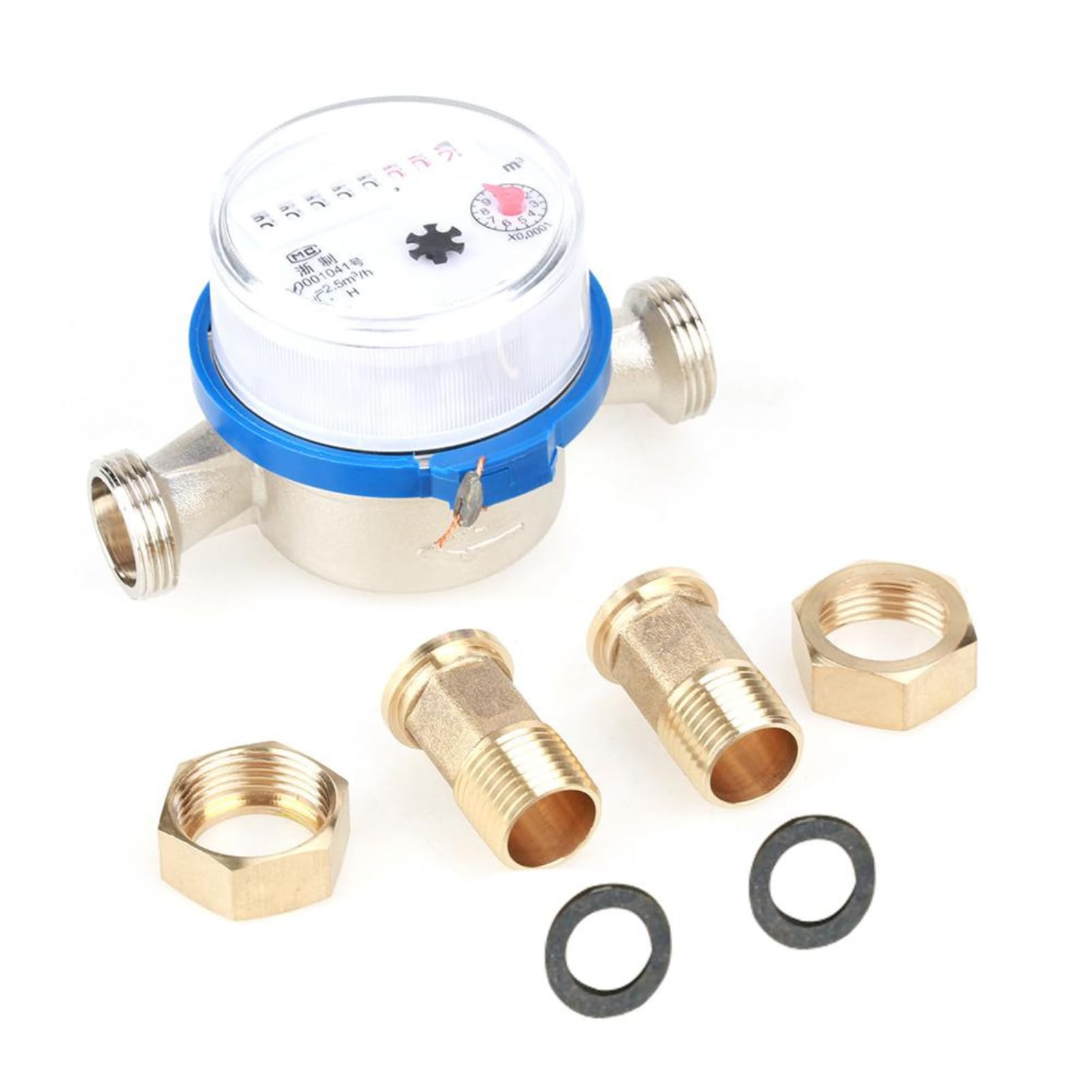 DEWIN Water Meter, Water Flow Rate Meter 1/2 inch 15mm Garden Cold Water Meter Single Water Flow Dry Table Measuring Tools for Garden & Home Usage