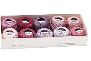 AMOHilos Size 8 Double Mercerized Egyptian Long Staple Cotton Pearl Thread Ball 5 Grams Rainbow Color Embroidery Thread 10 Colors per Box for Crochet Hardanger Cross Stitch Hand Embroidery (Set L)