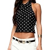 Women Y2k Polka Dots Halter Tank Tops Cute High Mock Neck Backless Cami Sexy Open Back Camisole Going Out Tops