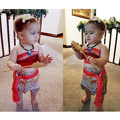 Moana Girls Adventure Outfit Cosplay Costume Skirt Set with Necklace&flower (3.28FT)