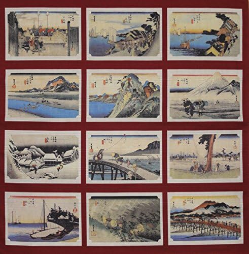 Furoshiki Wrapping Cloth Red Hiroshige Tokaido Collection Motif Japanese Fabric 50cm