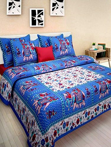 Kismat Collection Indian Rajasthani Double Bedsheet or Bedspread With 2 Pillow Cover