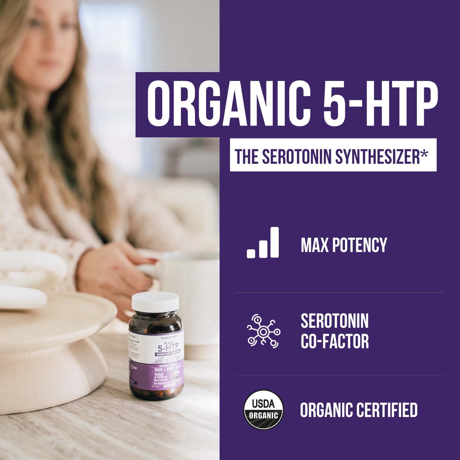 organic 5-htp - 200 mg | 99% 5htp concentration, plus cofactor vitamin b6 & lion’s mane | water extracted from organic griffonia seeds | supports mood, cognition & sleep 