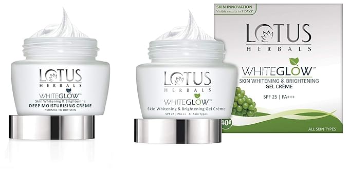 Lotus Whiteglow Deep Moisturising Creme, SPF 20, 60g and Lotus Herbals Whiteglow Skin Whitening And Brightening Gel Cream, SPF-25, 40g