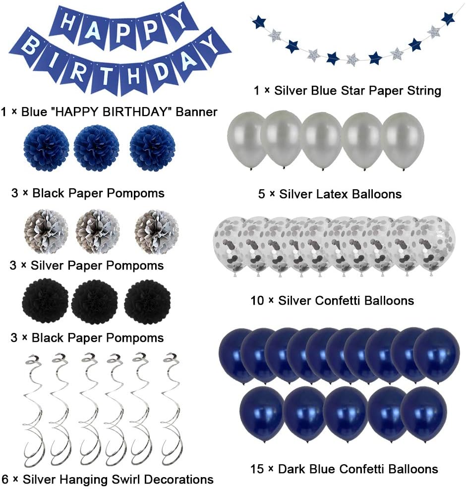 Birthday Decorations Men Blue Birthday Party Decorations for Men Women Boys Grils, Happy Birthday Balloons for Party Decor Suit For 16th 20th 25th 30th 35th 40th 50th 60th 70th: Toys & Games