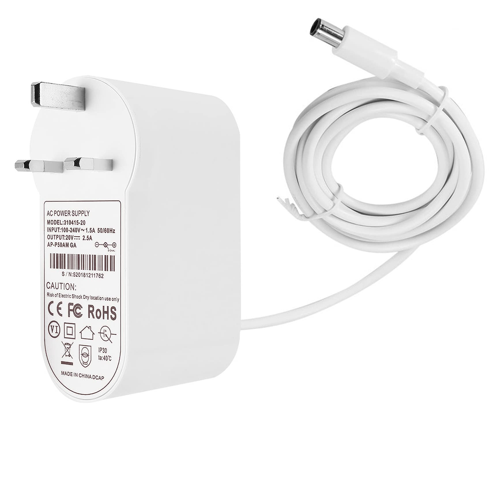 20V Charger for Dyson Air Purifier TP04 TP05 TP06, DP04 Fan Humidifier 20V 2.58A Cahrger Replacement Cable 1.85m 281831-05,310415-20 [UK Plug]