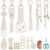 INFUNLY 7 Sets DIY Macrame Keychain Kits for Adult Beginners Macrame Wristlet Keychain Kit Twist Macrame Bag Tassel Keychain Kit with Gold Key Ring Instruction Included for Car Key Wallet Purse