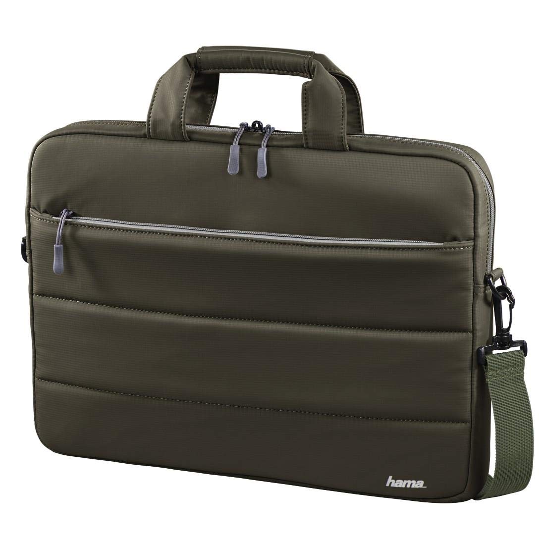 Hama Toronto 14" Olive Green Briefcase - 14.1" Laptop Compatible, Unisex-Adults, Utility Style, Solid Green, Rectangular, Zipper Closure, 4L Capacity, 3.2 lbs, 2 Handles, Shoulder Strap