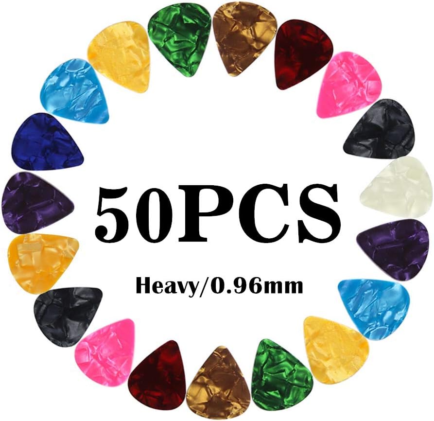 CAIHONG Guitar Picks Heavy 50 Pack, Plectrums Celluloid Thick Gauge Assorted Pearl Variety Pack, Mixed Colorful