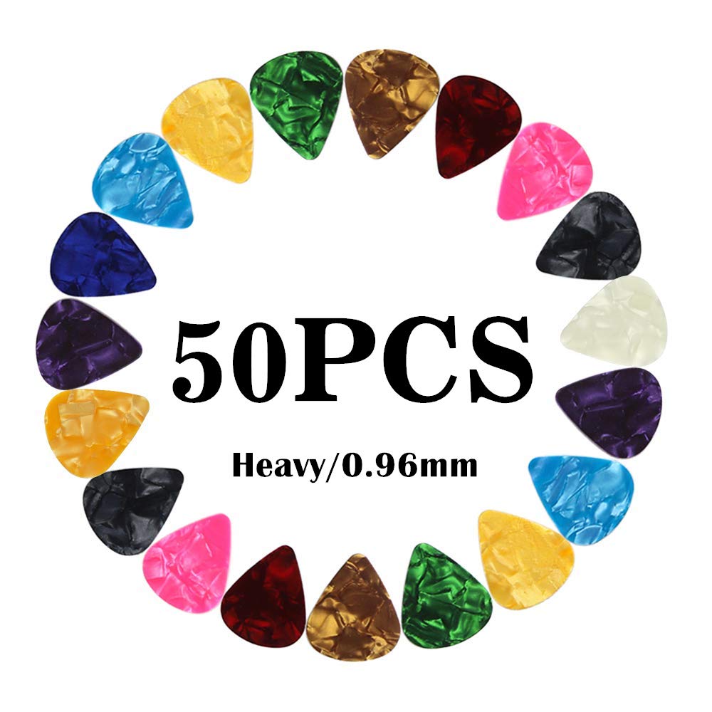 CAIHONG Guitar Picks Heavy 50 Pack, Plectrums Celluloid Thick Gauge Assorted Pearl Variety Pack - Mixed Colorful - Plectrum for Acoustic, Electric and Bass - 0.96mm