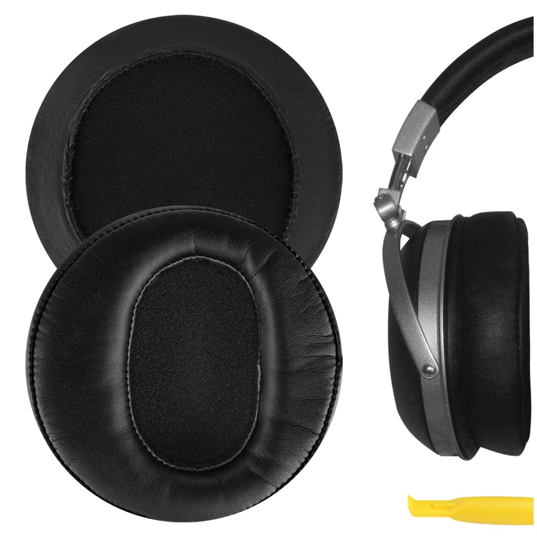 Geekria Protein Leather Replacement Ear Pads for DENON AH-D2000, D5000, D5200, D7000, D7200, D9200 Headphones Ear Cushions, Repair Parts (Black)