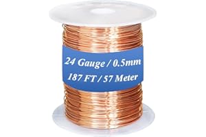 HWYEE 99.98% Bare Copper Wire 24Gauge (0.019") 187ft (57m) Copper Wire for electroculture Gardening, Bonsai, Jewelry Making Beading Garden Plants,Ground Wire & DIY Craft (24Gauge,187FT)