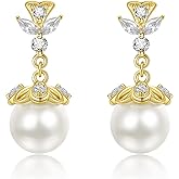 AENEAS Valentines Day Gifts for Women Pearl Dangle Drop Earrings for Women Gold Plated Sterling Silver Pearl Dangling Stud Earrings Wedding Jewelry Anniversary Christmas Birthday Gift for Wife Her Mom