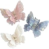 PandaPetals Butterfly Hair Clips 2.6 inch Medium Cute Hair Claw Clips for Women Girls Styling - 3 Pack (Blue + Pink + White)