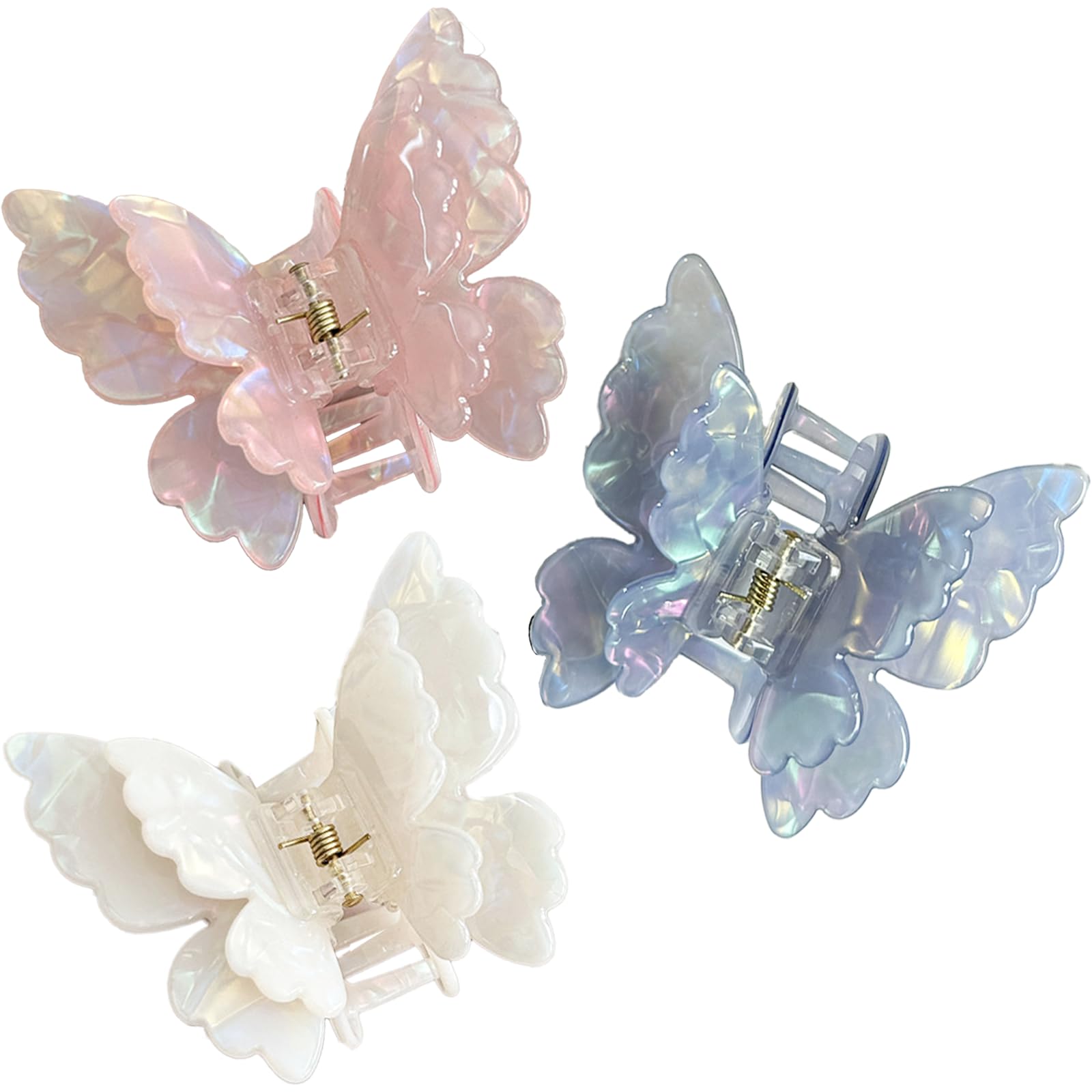 Photo 1 of PandaPetals Butterfly Hair Clips 2.6 inch Medium Cute Hair Claw Clips for Women Girls Styling - 3 Pack (Blue + Pink + White)