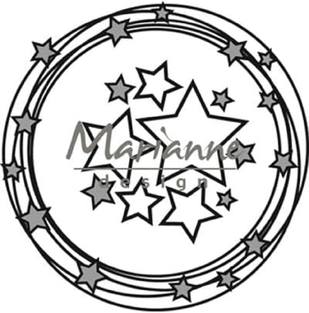 Marianne Design CR1447 Craftable Cutting and Embossing, Circle and Stars Stencils, for Paper Crafts, Metal, Silver, 10.6 x 10.6/3.8 x 3.8 cm
