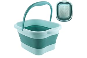 WMHYLYH Collapsible Foot Bath Foot Soaking Tub with Handle, Foot Spa Bath Massager Foot Bath Basin for Soaking Feet, Pedicure Foot Soak Plastic Foot Bucket with Massage Acupoint (Blue)