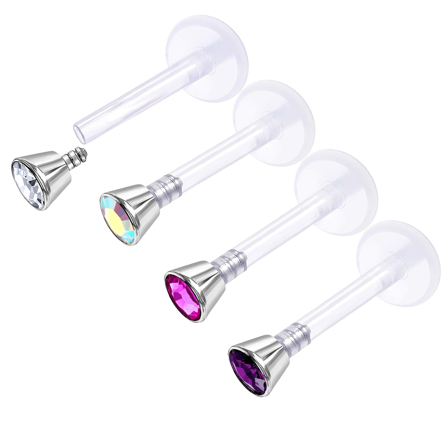 Buy 4Pcs Flexible Clear 16g 5/16 8mm labret Earrings