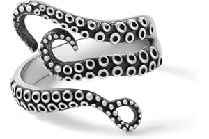 SA SILVERAGE Stainless Steel Octopus Ring, Vintage Adjustable Mens Jewelry Punk Goth Cool Rings for Women Men Party Wedding Band Sea Monster