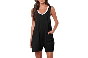 WHLBF Womens Summer Casual Sleeveless Romper Loose Spaghetti Strap Shorts Lightweight Comfy Romper Overalls with Pockets