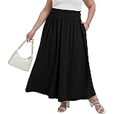 OLRIK Plus Size Maxi Skirt with Pockets 2026 Summer Elastic High Waisted A-Line Flowy Long Skirts