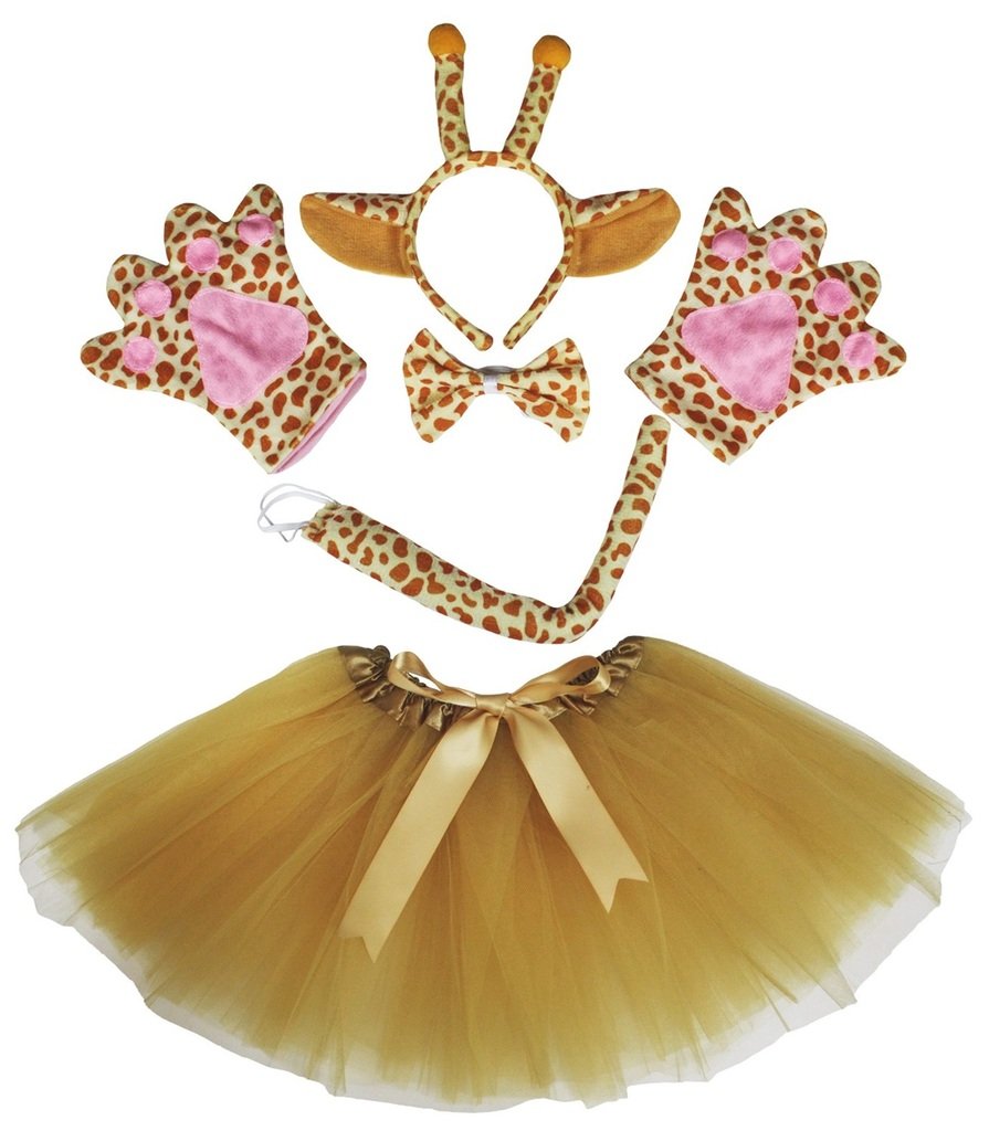 Petitebelle Giraffe Headband Bowtie Tail Gloves Brown Tutu 5pc Costume for Lady (Brown)