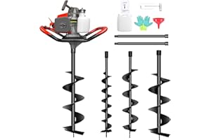 EVGTTI 72cc Post Hole Digger 2-Stroke Petrol Gas Powered Earth Digger with 2 Extension Rods + 3 Auger Drill Bits (3” 5" & 8") for Farm Garden Fence Plant