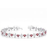 Iefil Heart & Four-leaf Clovers Tennis Bracelets for Women - 925 Sterling Silver Heart Birthstone Bracelet, Anniversary Birthday Gifts for Women, Fine Jewelry Gifts for Wife Mom Her, 7"-7.5"