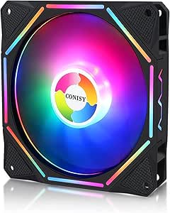 Conisy RGB LED Series 120mm Case Fan for Computer Case, Unique Ultra Quiet Long Life Gaming PC Cooling Fan - Colorful (1PCS)