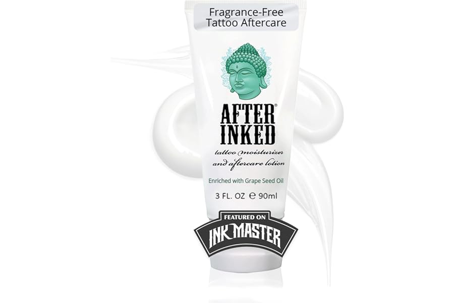 After Inked Tattoo Aftercare Lotion – Moisturizing Balm for Inked Skin, As Seen on INK MASTER – Hydrating Cream with Grape Seed Oil, Skin Nourishment & Daily Maintenance – 3 Fluid oz Tube (1-Pack)