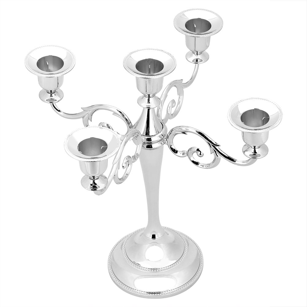 Candlestick, 5 Arms Candelabra Metal Candle Holder 5-arms Vintage Stand 27cm Tall Wedding Party Event Stick Silver Candlestick Crafts Home Decor for Bar Table Centrepiece Decoration Craft